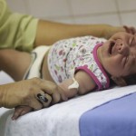 Hospital staff Oswaldo Cruz prepares to draw blood from baby Lorrany Emily da Silva, who has microcephaly, at the Oswaldo Cruz Hospital in Recife, Brazil, January 26, 2016. REUTERS/Ueslei Marcelino